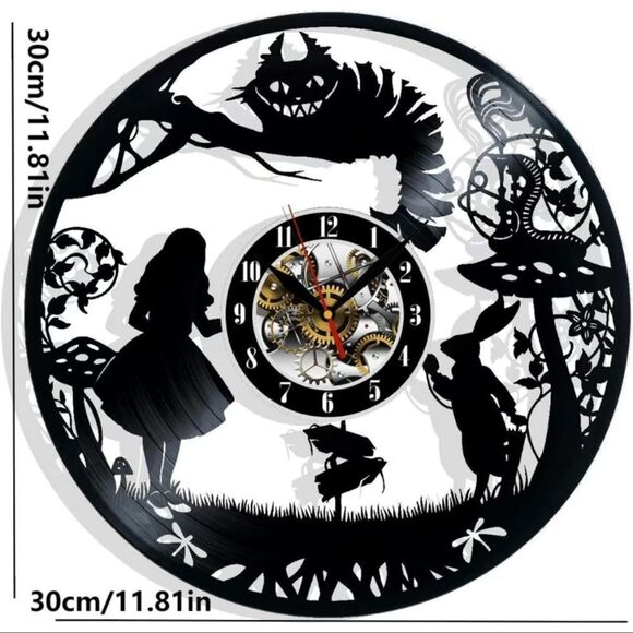 Alice in Wonderland 12”Black Lp wall clock . Battery  operated . - Picture 2 of 5